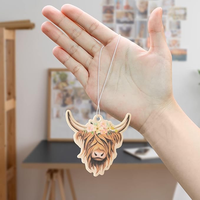 ANGOLIO 4Pcs Highland Cow Air Freshener Car Hanging Gifts for Women Funny Highland Cow Print Car Accessories Hanging Ornament Vent Decoration Aromatic for Party Supplies Cute Aromatic Accessories