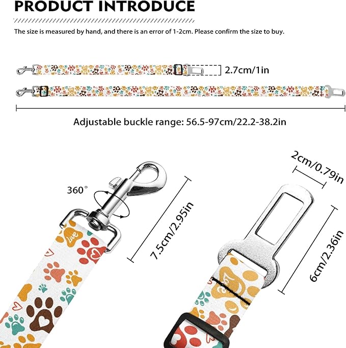 Cute Design 2-Pack Set Adjustable Pet Cat Dog Car Seat Belt, Adjustable Buckle Pet Car Harness Fabric Lanyard from 22 to 38 Inches Seatbelt Leash (Orange Passion Dog -Two Piece in one Set)