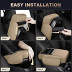 Center Console Cover Fit for Corolla Faux Leather Car Armrest Cushion with Storage Bags, Cup Holder ＆ Phone Storage Multifunctional Middle Console Cover(Beige)