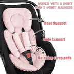 GFU Infant Car Seat Insert Head and Body Support, Reversible Newborn Insert for Carseat with Strap Pads, Soft Stroller Cushion Pillow Insert for Boys and Girls, Fits for Stroller, Swing, Pink