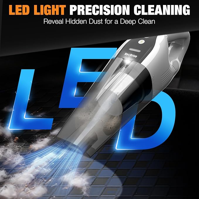 Handheld Vacuum Cordless, Ultra-Strong Suction Car Vacuum Portable Cordless, Rechargeable Hand Held Car Vacuum Cleaner High Power with Brushless Motor&Washable Filter for Car, Home, Pets, White&Black