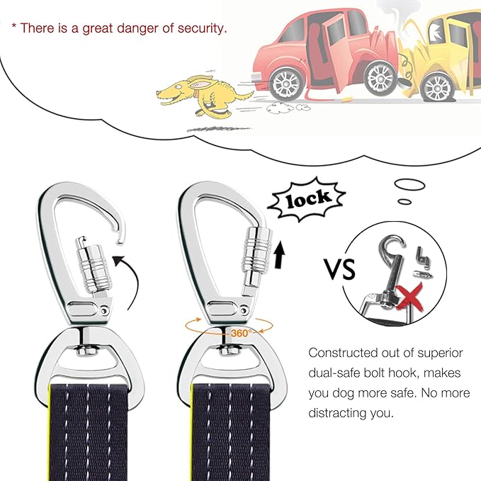 iBuddy Dog Seat Belts for Cars of Small/Medium/Large Dogs,Adjustable Pet Seat Belt for Dog Harness with Dual Safe Bolt Hook and Elastic Durable Nylon Dog Safety Belt for Car
