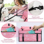 PetsHome Dog Car Seat Foldable Dog Car Booster Seat Waterproof Breathable Oxford Travel Bag for Small to Medium Dogs, Puppies, and Pets-Pattern Pink
