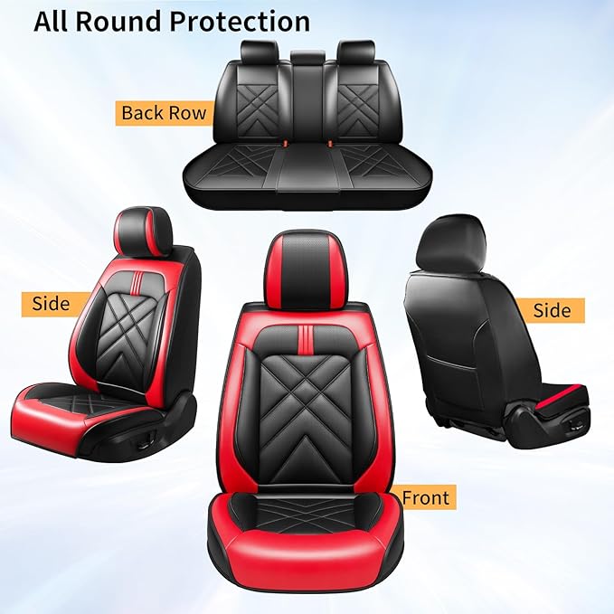 CX-3 Car Seat Covers Fit for Mazda CX-3 2016-2021, Full Coverage Premium Leather Waterproof Breathable Seat Covers, Automotive Seat Protectors, Airbag Compatible(Full Set Seats, Black & Red)