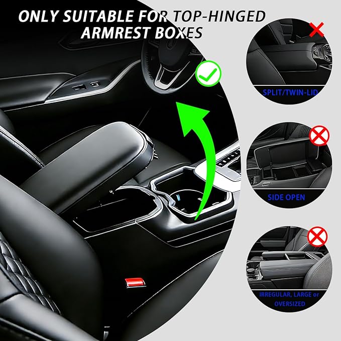 Car Armrest Cushion, Car Center Console Cover, Leather Armrest Cover for Car, Universal Middle Console Cushion with Storage Box, Cup Holder, Phone Slot, Waterproof Interior Accessories (black-red)