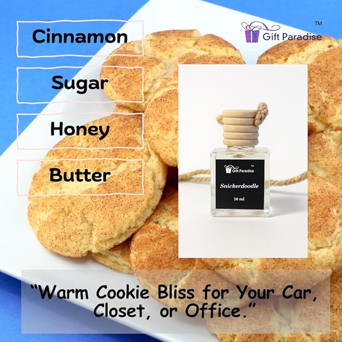 Snickerdoodle Car Air Freshener – Set of 3 Wooden Hanging Diffusers(10ml) – Sweet Cinnamon Sugar Cookie Scent for Car, Closet & Office, in Velvet gift bag