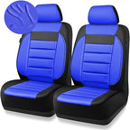 CAR PASS Leather Car Seat Covers Front Seats Only, Universal Fit Automotive Interior Waterproof 3D Foam Back Support Car Seat Covers for Trucks Vans and SUVs Airbag Compatible 2 Pieces Black Blue