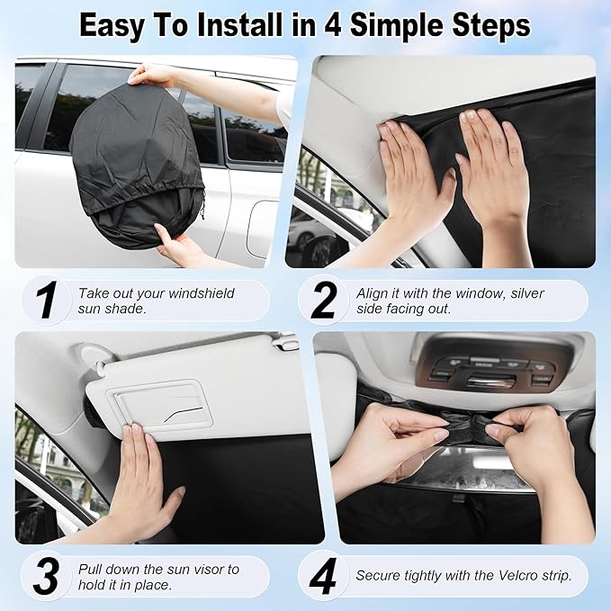 Car Windshield Sunshade Universal Sun Visor Front Window Shades, Foldable Reflective Fits Cars, Large SUVs, Trucks, Interior Car Automotive Accessories for Summer (64" x 33")