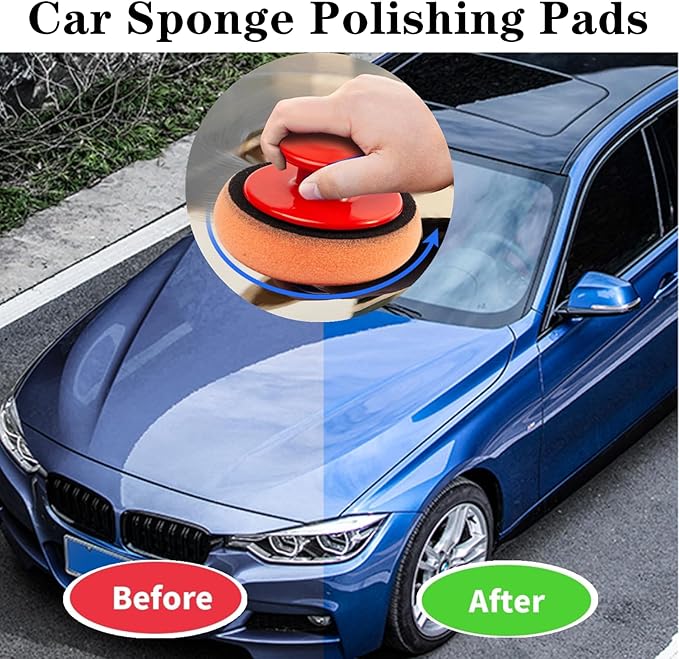 6 Pcs Car Sponge Polishing Pads Professional Wax Applicator Pads with Handle for Car Polishing