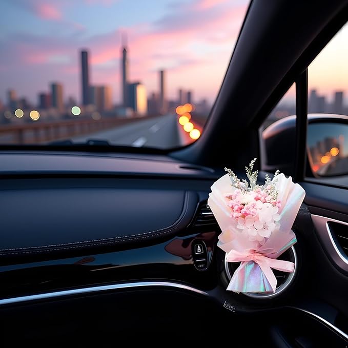 Pink Mini Dried Flowers Bouquet for Car Air Vent Clips, Air Outlet Perfume Decoration, Flower Gifts for Her Car FlowerVent Clips Air Fresheners Interior Accessories Automotive