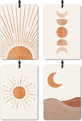 Boho Terracotta Sun and Moon Car Air Freshener 4 Pcs, Retro Abstract Sun Moon Phases Mountain Air Freshener Hanging for Cars Books Closet Drawer, Boho Car Accessories for Women Men
