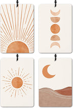 Boho Terracotta Sun and Moon Car Air Freshener 4 Pcs, Retro Abstract Sun Moon Phases Mountain Air Freshener Hanging for Cars Books Closet Drawer, Boho Car Accessories for Women Men