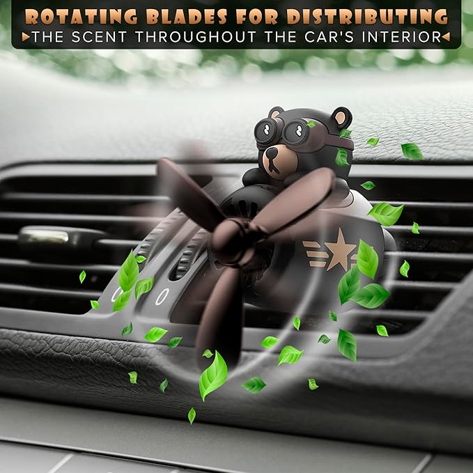 Car Vent Clips - Bear Pilot Car Air Freshener Vent Clip with Rotating Propeller, Durable and Easy to Install, 2.1"x2.5"x2.4" Versatile Size, 2 Aroma Tablets Included, Adds a Playful Touch to Interior