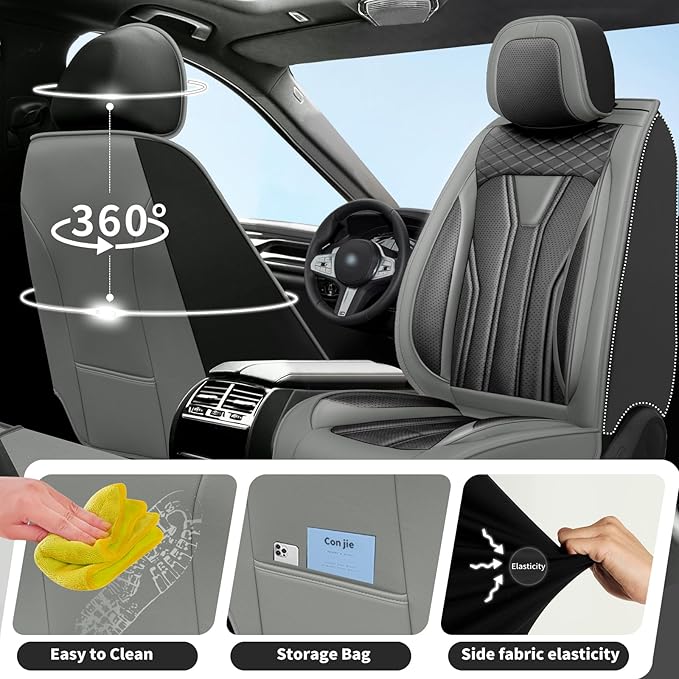 Fit CRV Car Seat Covers Premium Leather for Honda CRV cr-v 2011-2025 2026. Waterproof， Breathable, Scratch-Resistant & All-Weather Seat Cushion Protector (Full Set,Gray&Black)