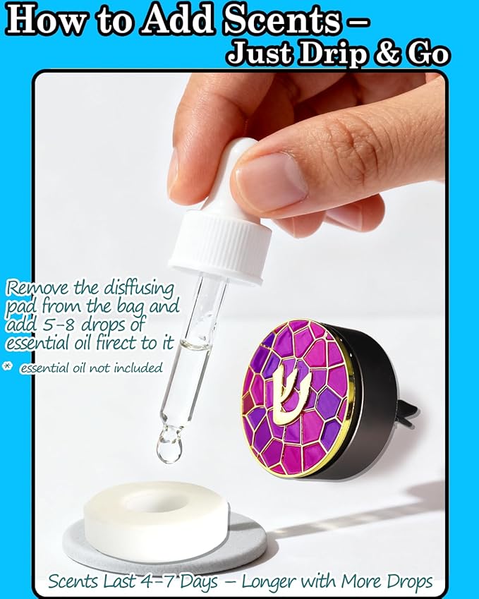 Hebrew Shin Car Vent Clip Air Freshener - Essential Oil Diffuser Refillable with 1 DIY Unscented Pads for Car Jewish Hanukkah Gifts Pink 1.57”