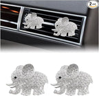 2 PCS Bling Car Air Vent Clip, Cute Elephant Crystal Air Conditioning Outlet Clip, Air Fresheners Diffuser Clip Charm, Interior Decor Car Accessories For Women Girl