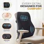 Extra Dense Lumbar Pillow with Double Adjustable Straps - Ergonomic Lumbar Support Pillow for Office Chair, Car, Couch Firm Back Support for Lower Back & Spine Pain Relief Memory Foam Cushion
