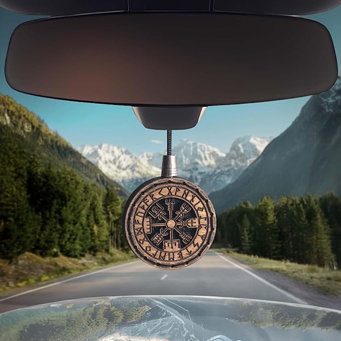 Wood Car Air Freshener — Vegvisir Handmade Unscented DIY Essential Oil Hanging Diffuser with Felt Insert — Add Your Own Oils — Refillable — Car/Truck/SUV — Cardboard Box