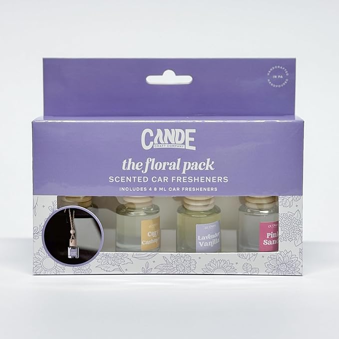 CE Craft Hanging Car Air Freshener, Fragrance Oil Diffuser with Essential Oils, Long Lasting Aromatherapy for Automobiles - 4 Pack, Floral