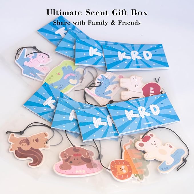 KRD 8 Pack Cute Animal Car Air Freshener Hanging, Assorted Scents Variety Set, Funny Cat Dog Elephant, Long Lasting Car Freshener, Unique Decor