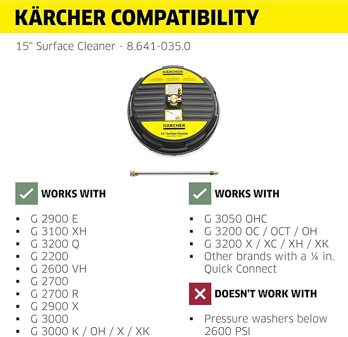 Kärcher Pressure Washer Surface Cleaner 15", Quick Connect, 2600-3200 PSI, Ideal for Driveways, Patios, Decks, Sidewalks