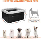 JOEJOY Deluxe Dog Booster Seat with Sturdy Metal Frame and Safety Leash for Small Pets up to 20 lbs - Portable Puppy Dog Car Seat with Thick Cushion and Storage Pockets for Small Dogs, Black