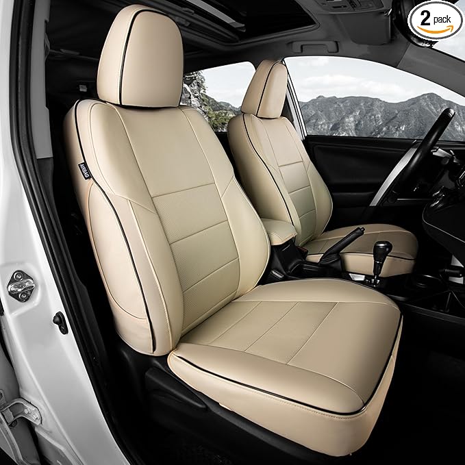HKZ Fit RAV4 Car Seat Cover Set for 2013 2014 2015 2016 2017 2018 Toyota RAV4 Limited XLE SE Platinum Adventure-Leather(Beige)