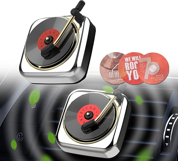 Record Player Car Vent Clips Air Freshener Retro Style Album Cover Car Air Conditioning Outlet Clip Fragrance Diffuser Car Interior Decoration Accessories, Silver