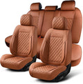 Auto Car Seat Covers Full Set Leather Cushion Protector Breathable Waterproof Seat Cover for Cars Universal Fit (Mature Brown, Full Set Without Headrest)