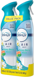 Febreze Air Mist, Air Freshener Spray, Odor Fighting Room Spray, Deodorizer for Home Bathroom Kitchen Office Apartment Dorm Room Classroom, Gain Honey Berry Hula Scent, 8.1oz (Pack of 2)