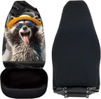 Funny Front Seat Covers for Cars Happy Raccoon Soft Bucket Seat Covers Scratchproof Premium Polyester Seat Covers for SUV Vans Sedans Trucks