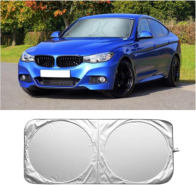 Foldable Car Windshield Sun Shade, Bonus Steering Wheel Sun Shield to Block UV Rays Keep Your Vehicle Cooler, Easy to Use Car Interior Accessories (Small)