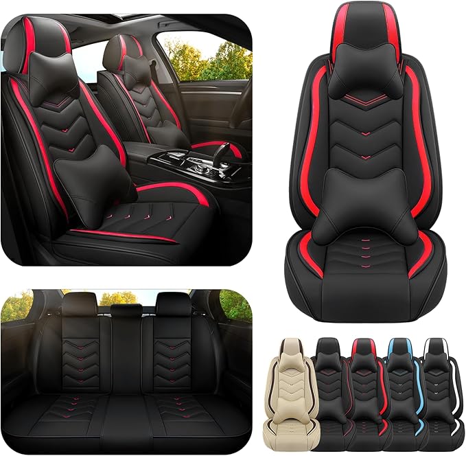 Car Seat Covers for Hyundai Sonata 2002-2026, Premium Nappa Leather Car Seat Cover, Stylish Sport Seat Covers， Automobile Seat Cover Sets.(Luxury 5 Seats/Black Red)