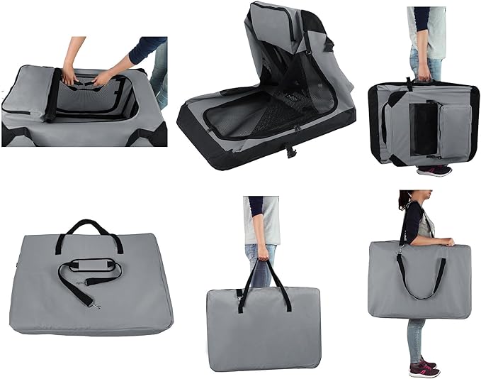 EliteField 3-Door Folding Soft Dog Crate with Carrying Bag and Fleece Bed (2 Year Warranty), Indoor & Outdoor Pet Home (20" L x 14" W x 14" H, Light Gray)
