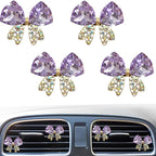 4 Pcs Bling Diamond Crystal Bow Vent Clips Car Interior Air Fresheners Automotive Rhinestone Decoration Adapt for Women and Girl (Purple)