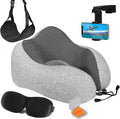 Homeify Airplane Travel Kit – Adjustable Memory Foam Airplane Neck Pillow with Phone Holder, Eye Mask, Foot Hammock, and Earplugs – 6 Piece Plane Travel Essentials for Long Flights