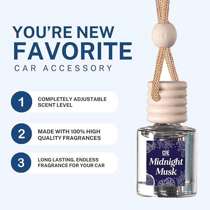 CE Craft Car Air Hanging Fragrance Oil Diffuser Car Air Freshener for Essential Oils, Scents, Long Lasting Automobile Diffuser Bottle (Midnight Musk)