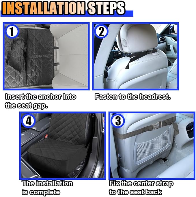 Dog Car Front Seat Cover with Side Flaps, Waterproof & Scratch Proof Car Seat Protector for Dog, Nonslip Pet Car Seat Pad with Safety Belt, Fit for Most Cars SUVs Trucks Jeeps (Black)