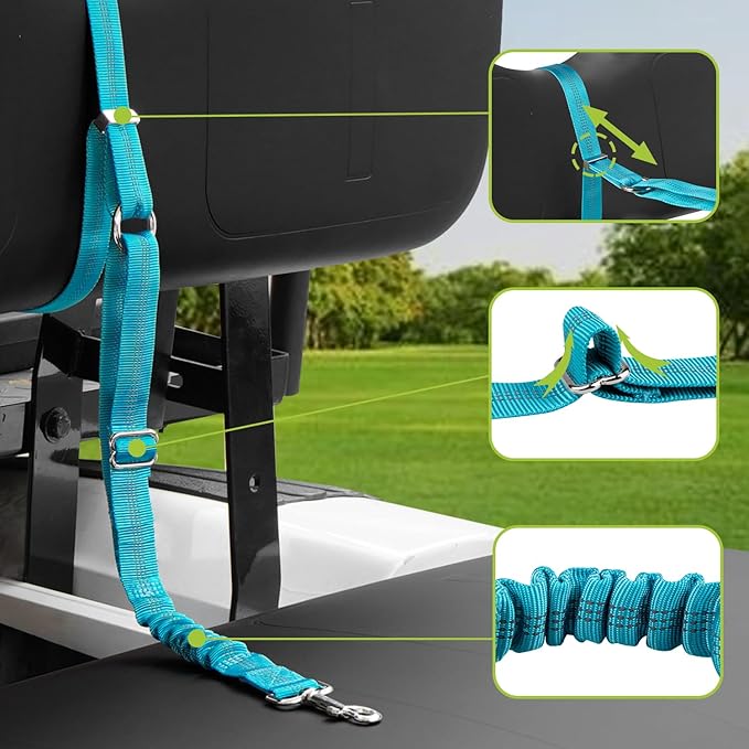 Golf Cart Dog Seat Leash, Pet Dog Seat Belt Harness for Golf Cart, with Adjustable Straps, Prevents Falls & Injuries, Blue