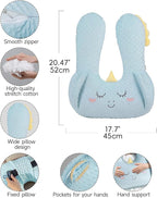 BEBAS U-Shaped Kids Travel Pillow for Car, Road Trip Essentials, Soft Neck Support for Long Trips, Adjustable Strap for Car Seats Airplane, Great Gift Idea (Blue Unicorn)