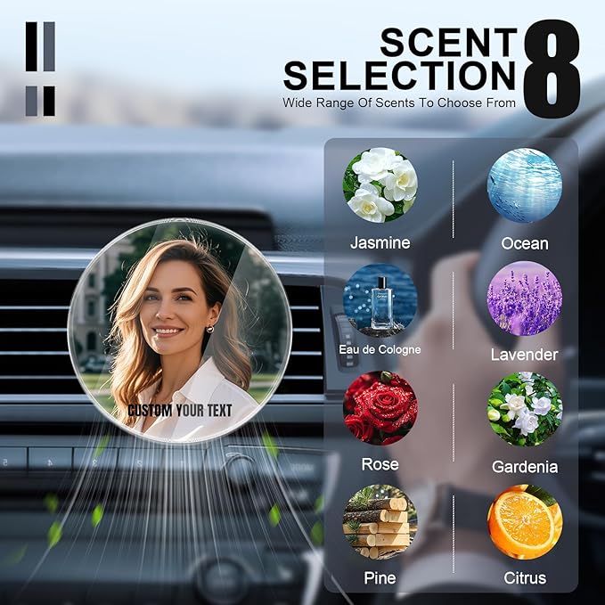Personalized Car Air Vent Clip, Custom Photo Car Air Freshener Vent Clip with 8 Scents, Decorative Car Accessories Interior, Unique Gift for Couples, Friends & Family (Circle)