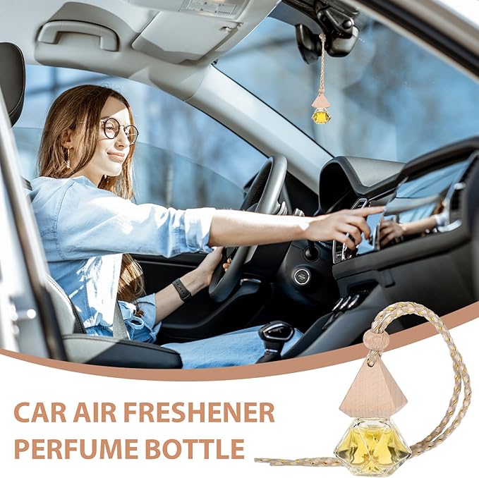 Demissle 50 Pcs Hanging Car Air Freshener Car Diffuser Bottles Empty Glass Perfume Diffuser Bottles Pendant Bulk for Essential Oils Fragrance Aromatherapy Bottle Ornament(Diamond and Triangle)