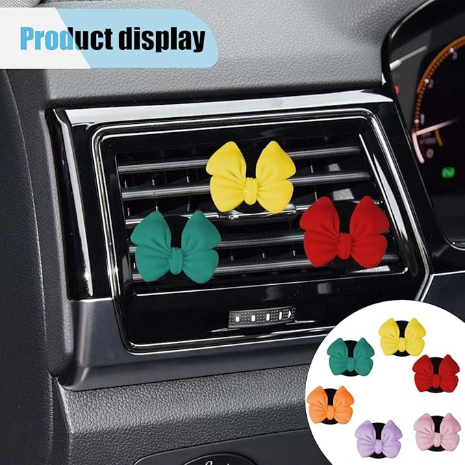 6PCS Bow Car Air Freshener Clips, Cute Air Conditioning Vent Clip, Aesthetic Car Interior Decoration Accessories, Automotive Dashboard Air Vent Trim Clip for Women Girl (Colorful 2)