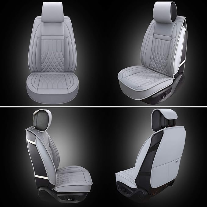 Aierxuan Front Car Seat Covers Universal Fit for Honda Civic Accord CRV, Toyota Camry Prius Rav4 Corolla, Kia, Lexus, Nissan, Mazda, Jeep Cherokee and Most Cars, with Waterproof Leather (Grey)