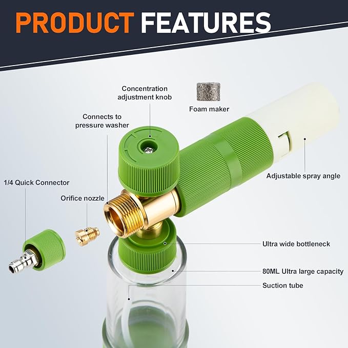 REALYOU Foam Cannon Dual-Connector Accessory, Pressure Washer Double Tip Attachment, Pressure Washer Accessories with 1/4" Quick Connect for Car Wash, 2 Adjustable Foam Cannon Pro