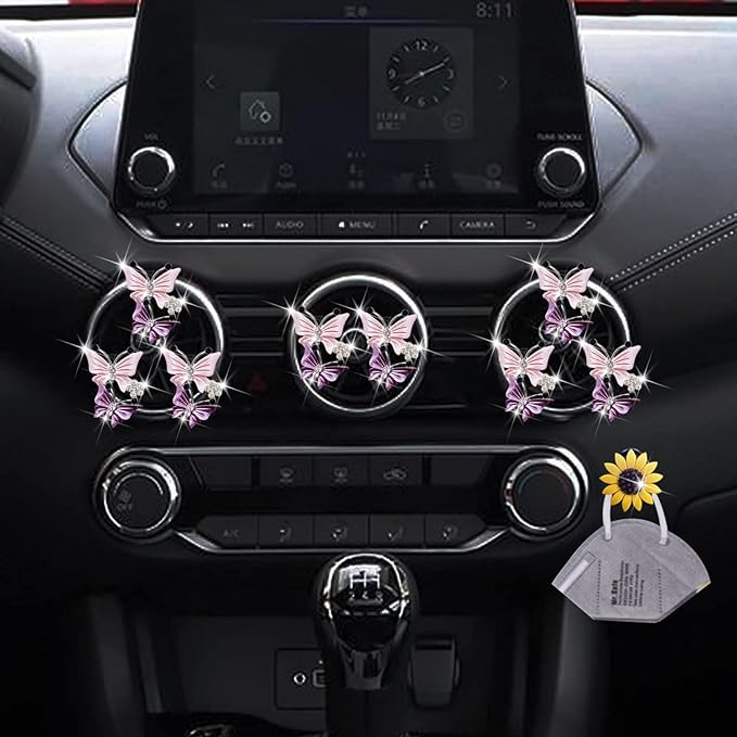 Maitech Car Air Fresheners Vent Clips for Women,4 Pcs Cute Dual Butterfly Diamond Rhinestone Air Freshener Vent Clip Sparkly Bling Car Accessories for Women (Pink)