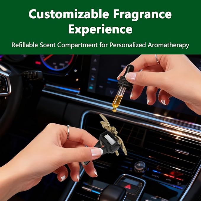 2Pcs Dragonfly Car Accessories Green Air Diffuser Vent Clips Cute Clip Decor for Vents Refillable Car Accessories Sparkly Glamorous Decoration for Interior Style