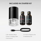 Airversa Waterless Essential Oil Diffuser Starter Kit with 2x30mL Hotel Scent Fragrance Oil for Home Room Desk Car, Battery Operated Scent Air Freshener Diffuser, 100mL Capacity, RD1 Kit Black