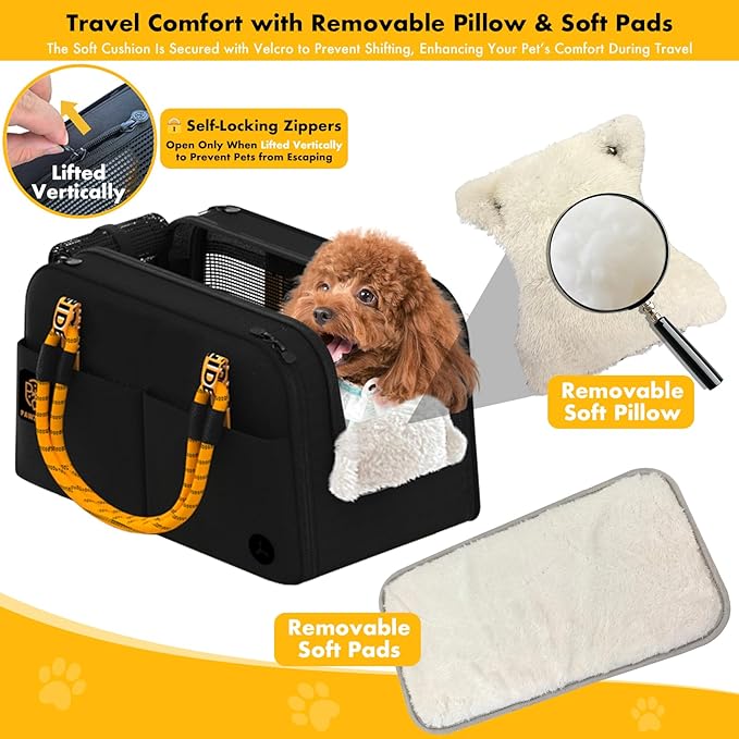 PAWZIDEA Center Console Dog Car Seat, Enclosed Small Dog Armrest Booster Carseat, Secure Straps &Anti Slip, Portable TSA Approved Puppy Pet Carrier Soft-Sided, Removable Pillow Storage Pocket, up 12lb