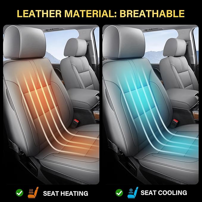 Coverado Chevy Silverado Seat Covers Full Set, Faux Leather Car Seat Covers Fit for 2014-2018 1500, 2015-2019 2500HD 3500HD Chevy Silverado GMC Sierra Crew Double Extended Cab (Gray)